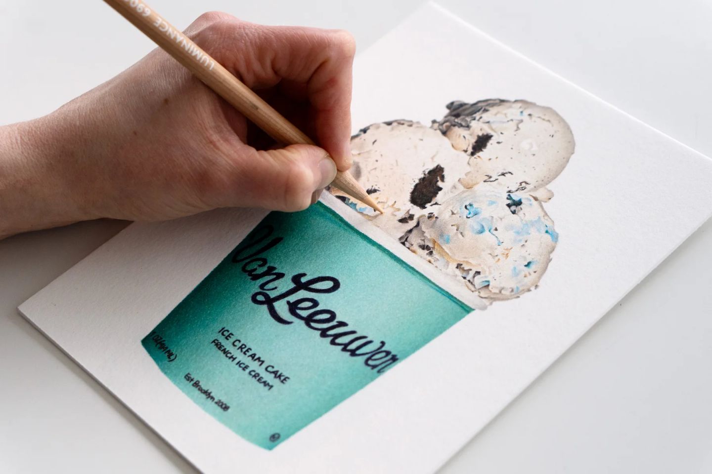 Amy drawing a Print Club print in the studio